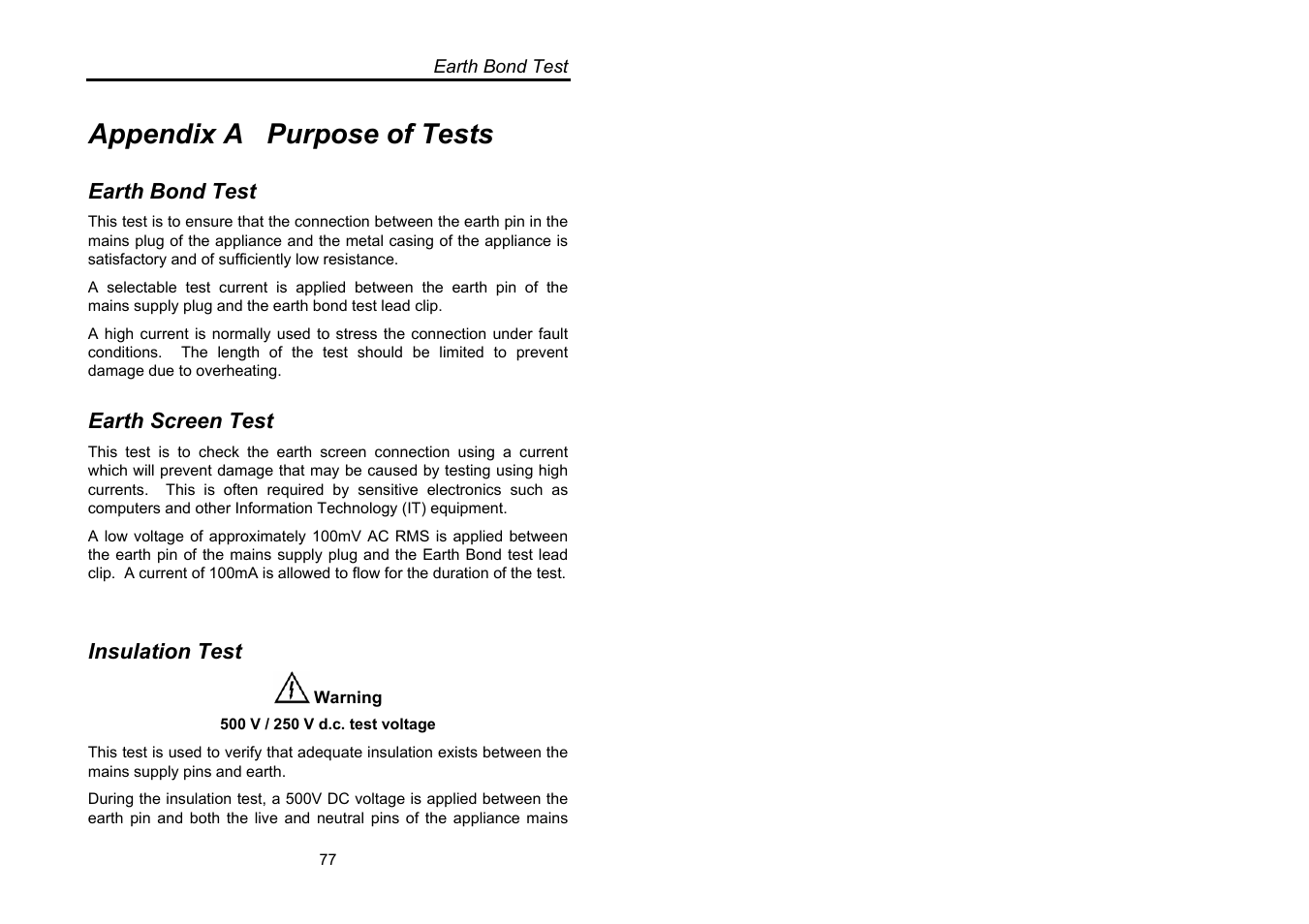 Appendix a purpose of tests | Seaward Supernova User Manual | Page 87 / 104