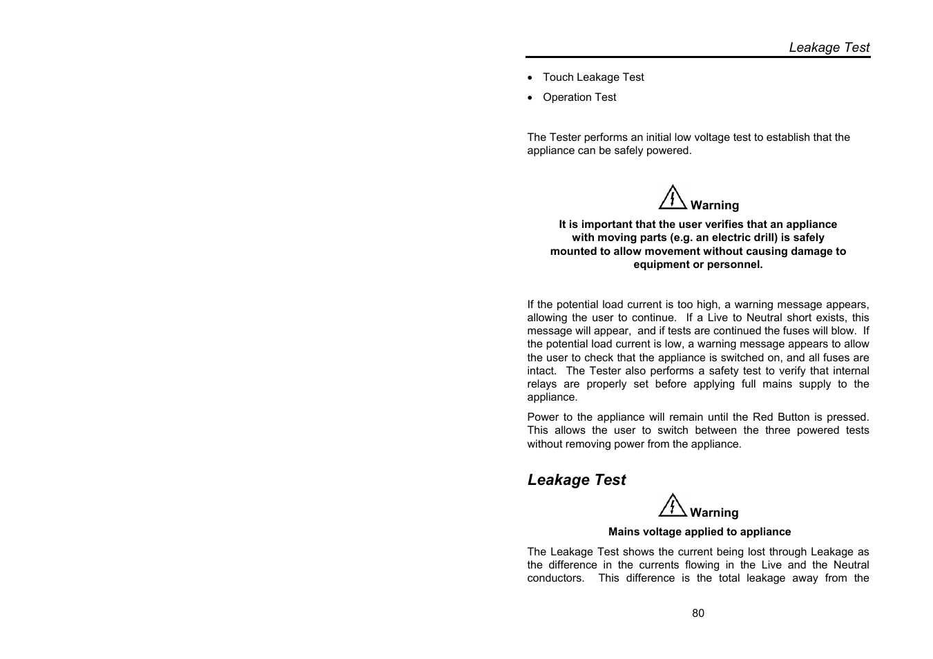 Leakage test | Seaward Supernova User Manual | Page 90 / 104