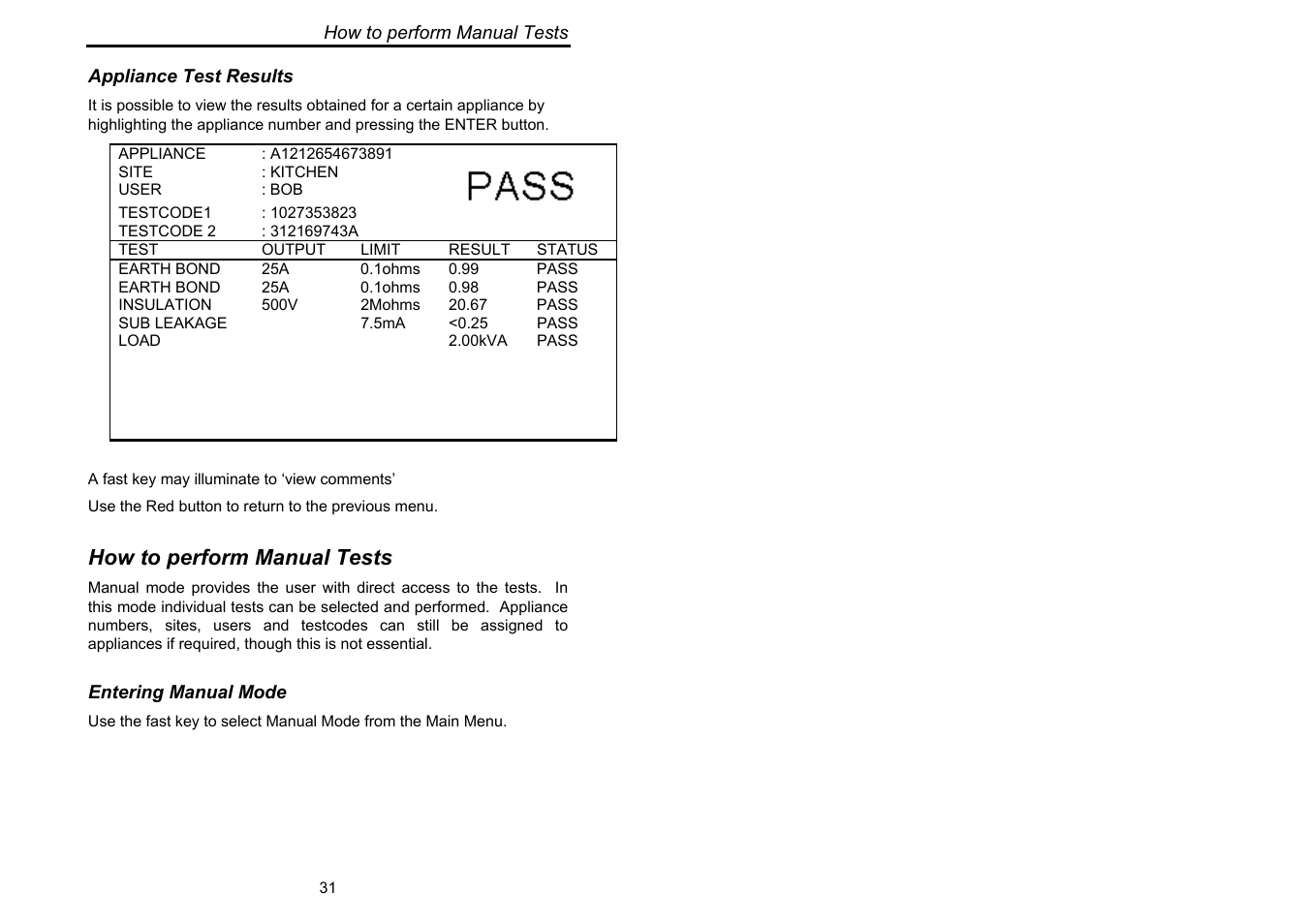 How to perform manual tests | Seaward Supernova XE User Manual | Page 41 / 104