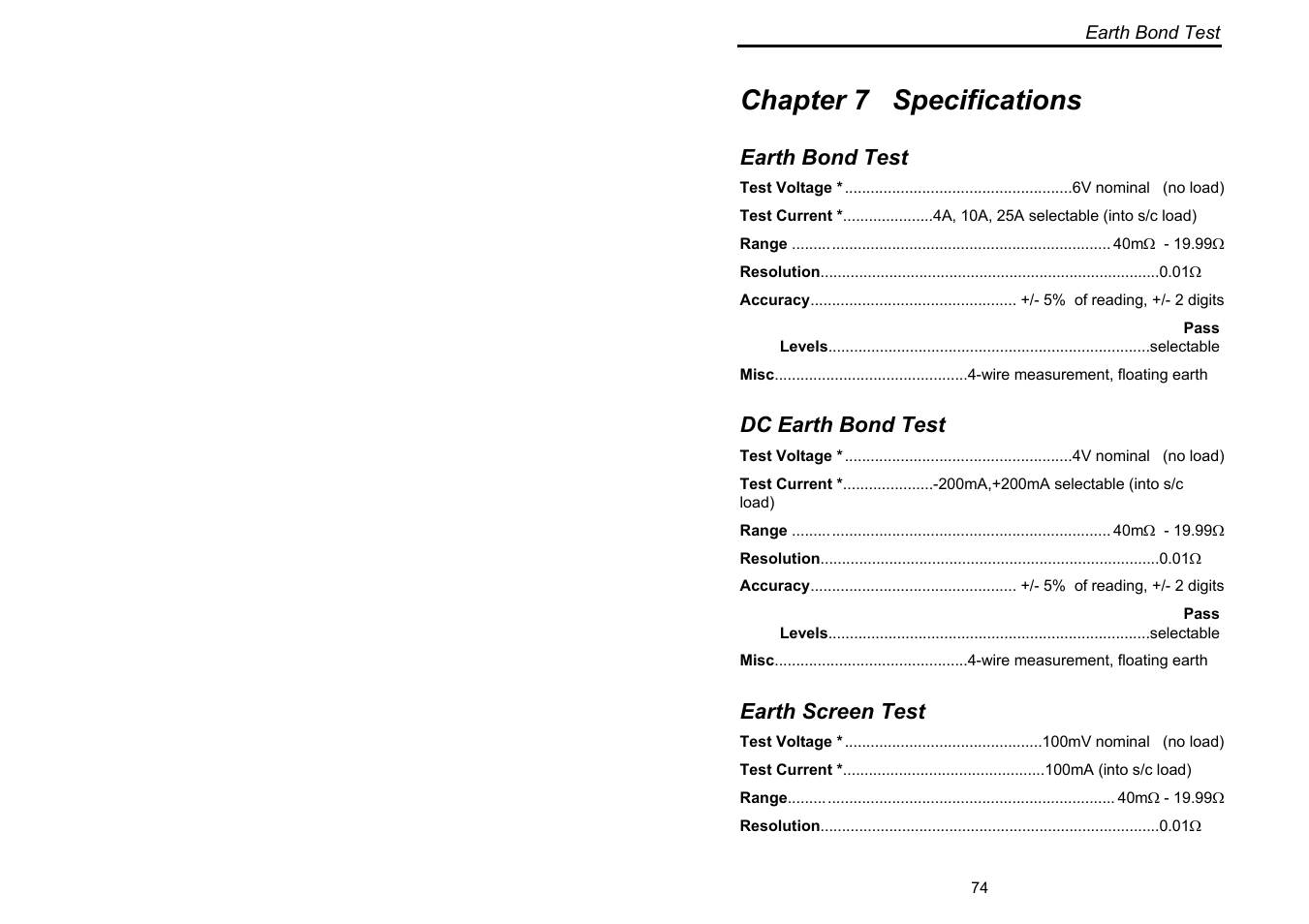 Chapter 7 specifications | Seaward Supernova XE User Manual | Page 84 / 104