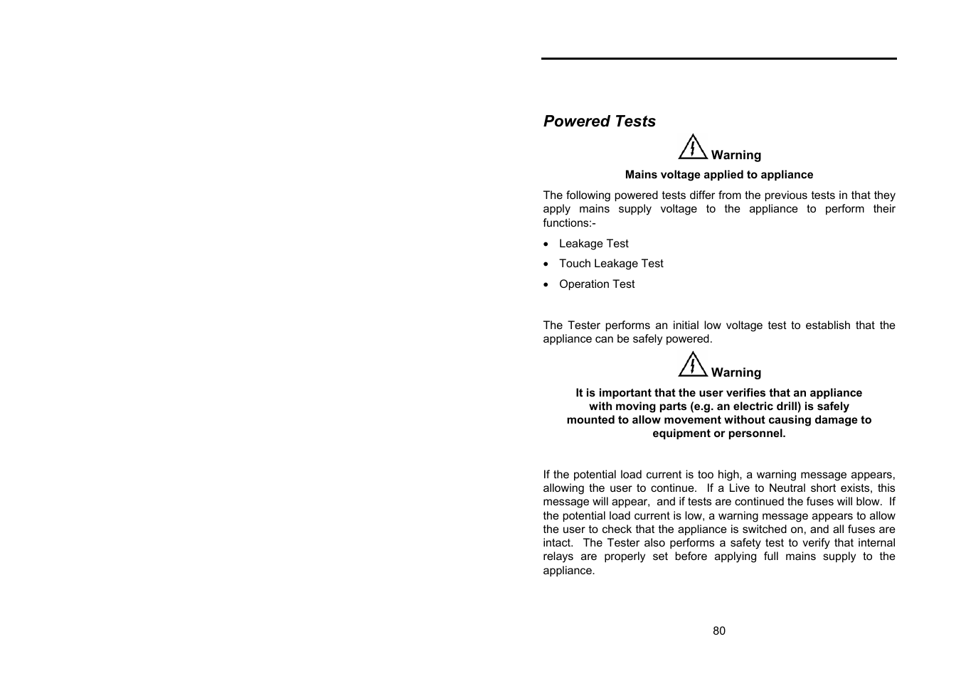 Powered tests | Seaward Supernova XE User Manual | Page 90 / 104