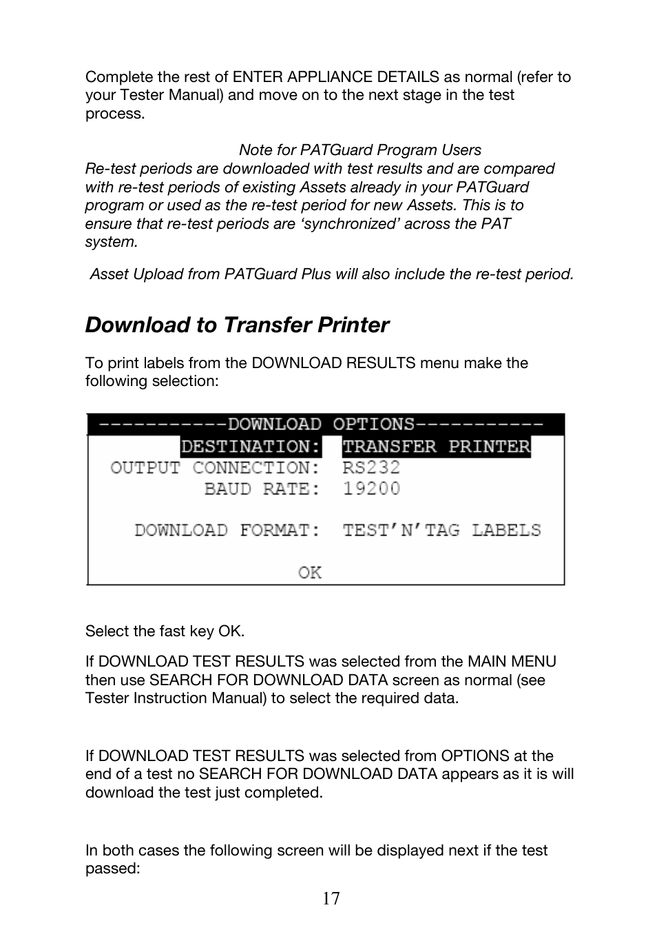 Download to transfer printer | Seaward Test n Tag Printer User Manual | Page 18 / 32