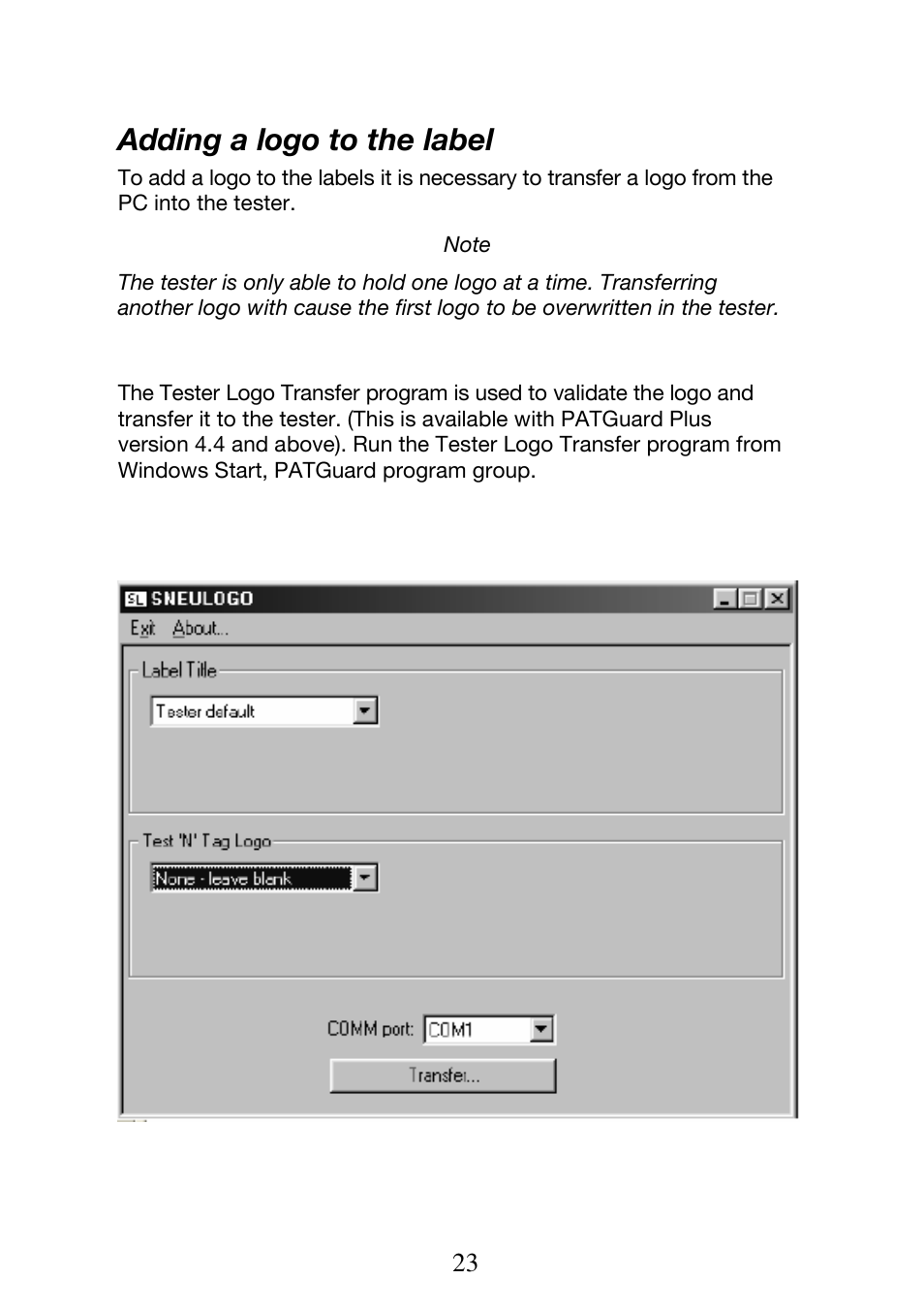 Adding a logo to the label | Seaward Test n Tag Printer User Manual | Page 24 / 32