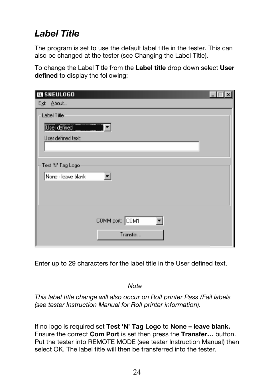 Label title | Seaward Test n Tag Printer User Manual | Page 25 / 32