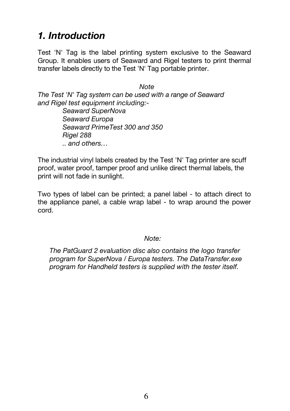 Introduction | Seaward Test n Tag Printer User Manual | Page 7 / 32