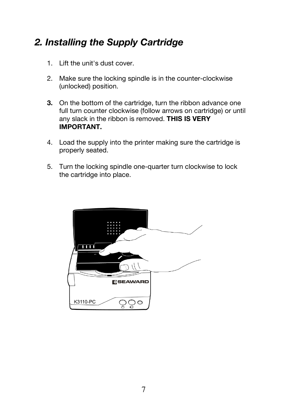 Installing the supply cartridge | Seaward Test n Tag Printer User Manual | Page 8 / 32