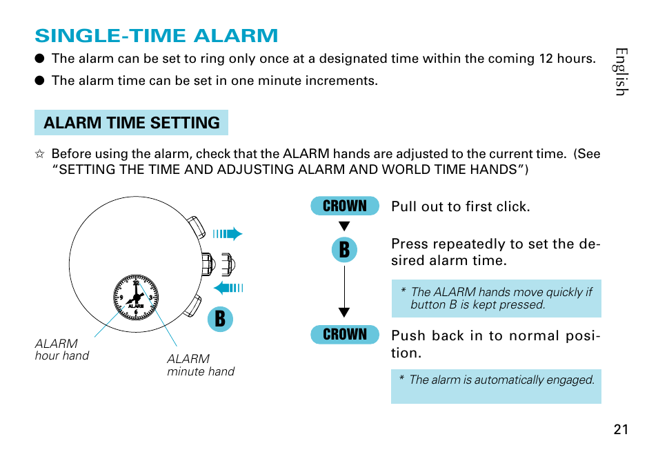 Single-time alarm | Seiko 5T82 User Manual | Page 21 / 26