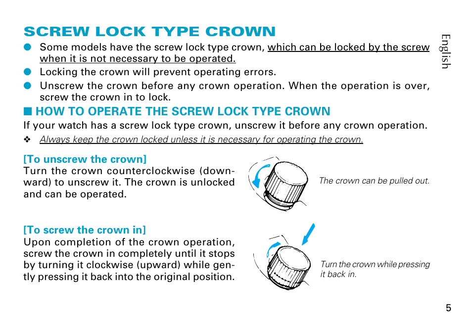 Screw lock type crown | Seiko 5T82 User Manual | Page 5 / 26