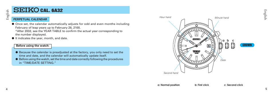 Cal. 6a32 | Seiko 6A32 User Manual | Page 3 / 8