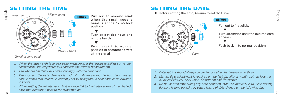 Setting the time, Setting the date | Seiko 6T63 User Manual | Page 4 / 9