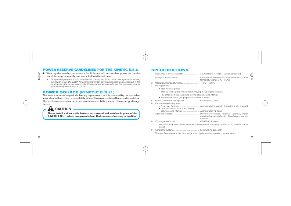 Caution | Seiko 7D46 User Manual | Page 20 / 21