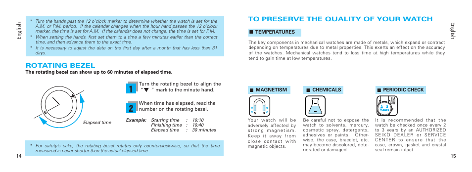 Rotating bezel | Seiko 7S36 User Manual | Page 8 / 10