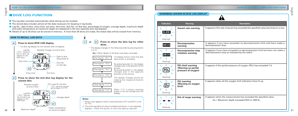 Dive log function | Seiko DH33 User Manual | Page 11 / 15