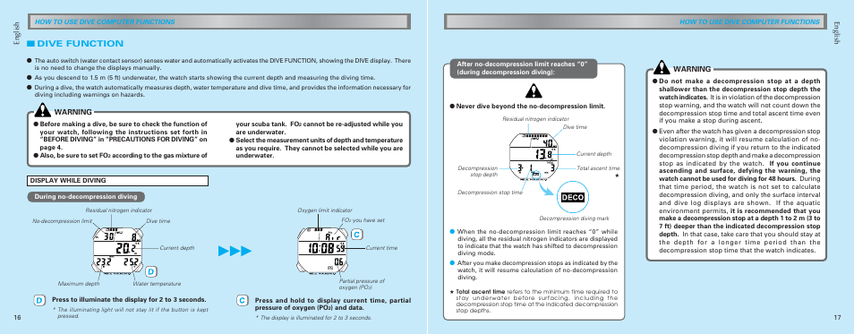 Dive function | Seiko DH33 User Manual | Page 9 / 15