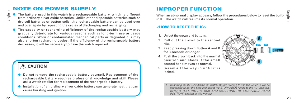 Improper function | Seiko V175 User Manual | Page 12 / 19