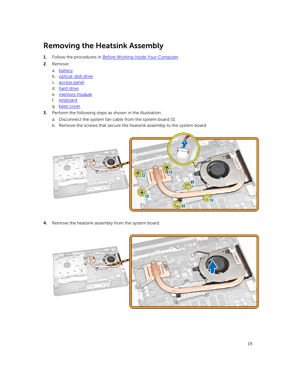 Removing the heatsink assembly | Dell Vostro 15 3558 User Manual | Page 19 / 50