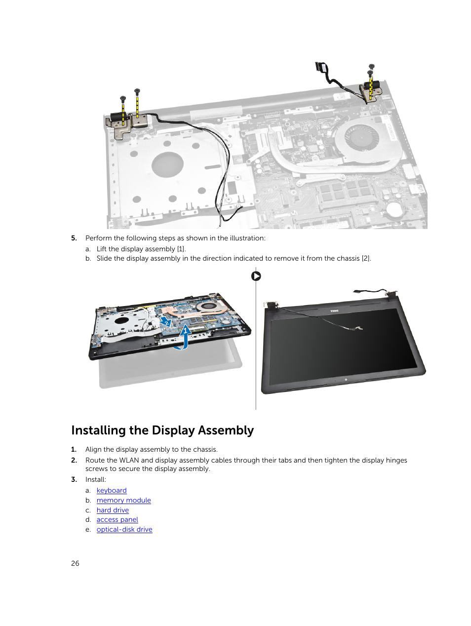 Installing the display assembly | Dell Vostro 15 3558 User Manual | Page 26 / 50