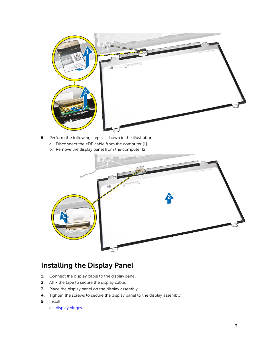 Installing the display panel | Dell Vostro 15 3558 User Manual | Page 31 / 50