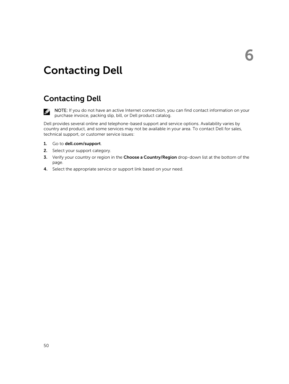 Contacting dell, 6 contacting dell | Dell Vostro 15 3558 User Manual | Page 50 / 50