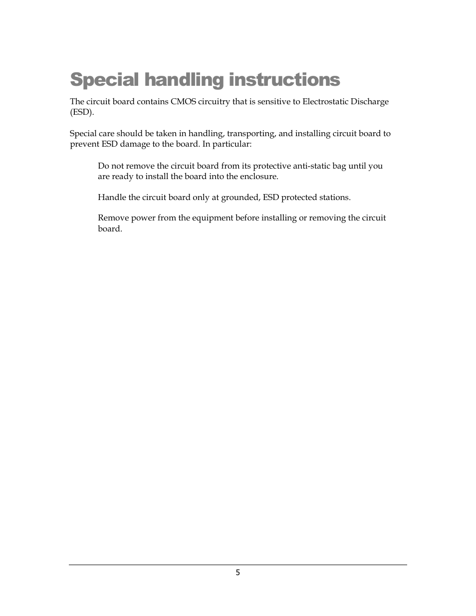 Special handling instructions | Sensoray 2226 User Manual | Page 5 / 15