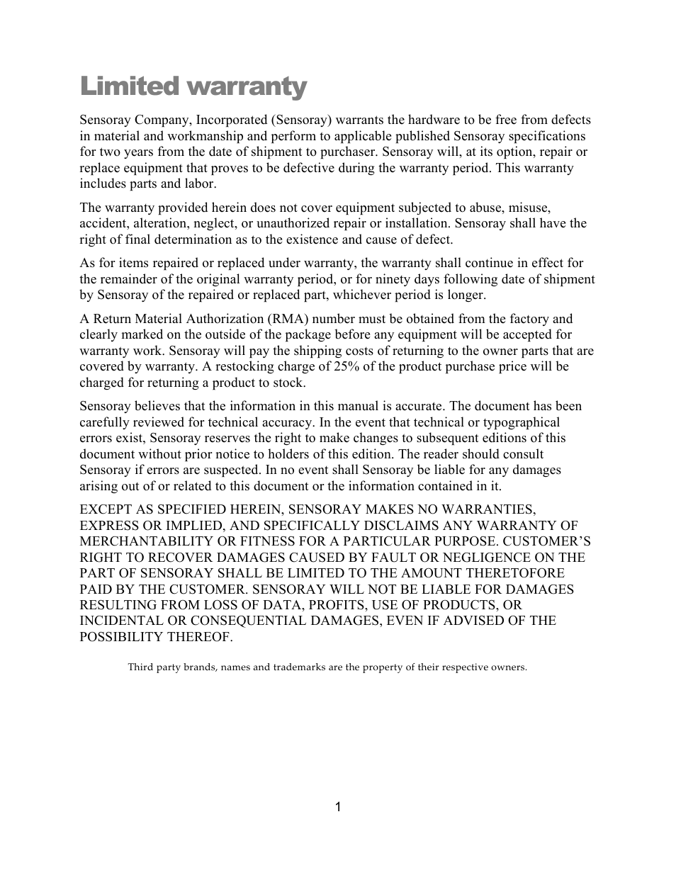 Limited warranty | Sensoray 2253 User Manual | Page 3 / 19
