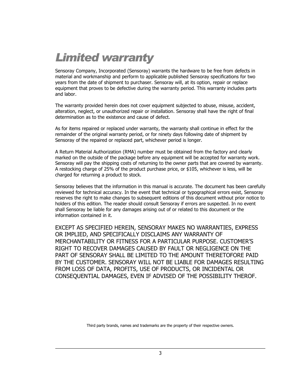 Limited warranty | Sensoray 2255 User Manual | Page 3 / 33