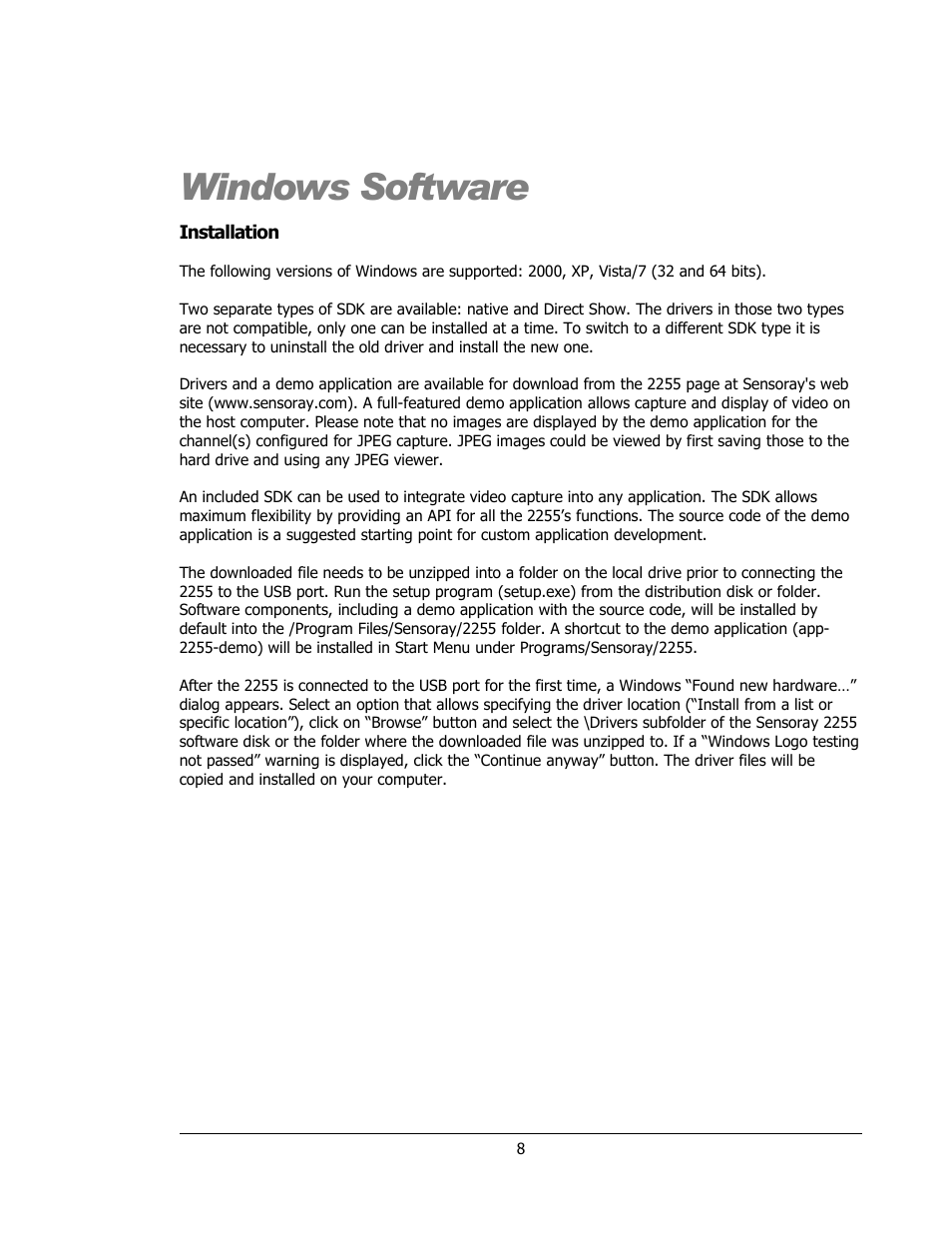 Windows software | Sensoray 2255 User Manual | Page 8 / 33