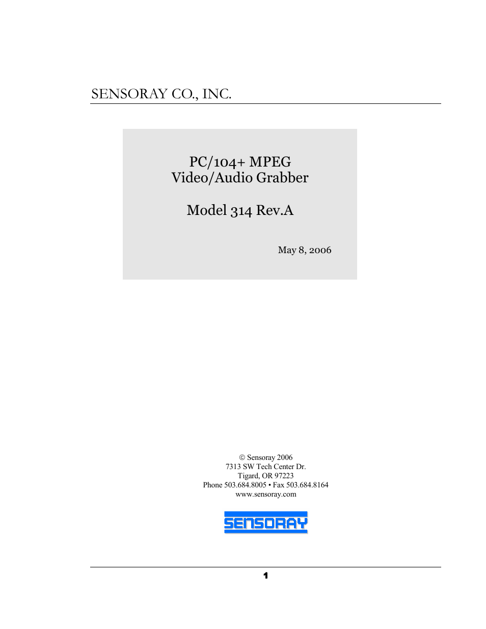 Sensoray 314 User Manual | 14 pages