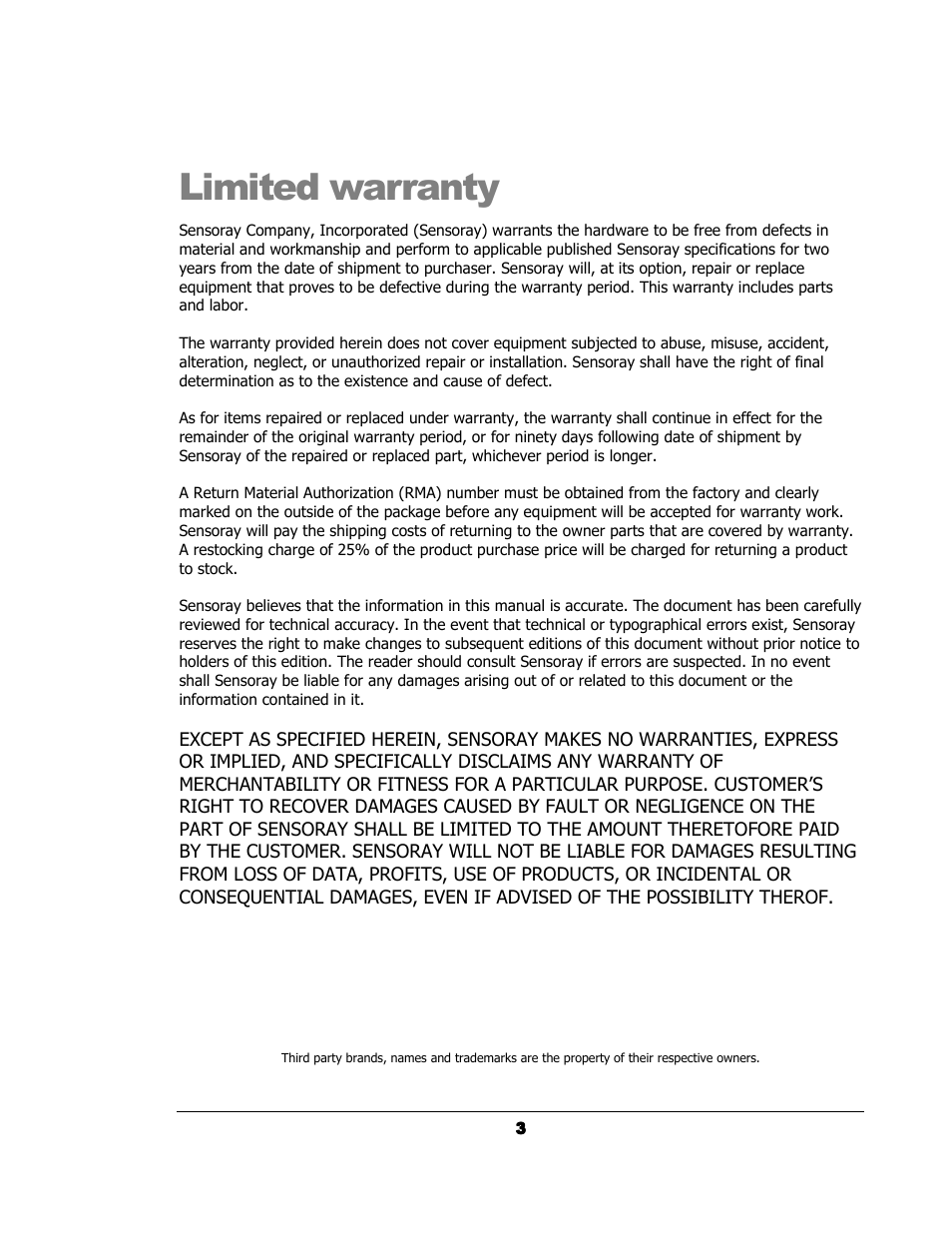 Limited warranty | Sensoray 314 User Manual | Page 3 / 14