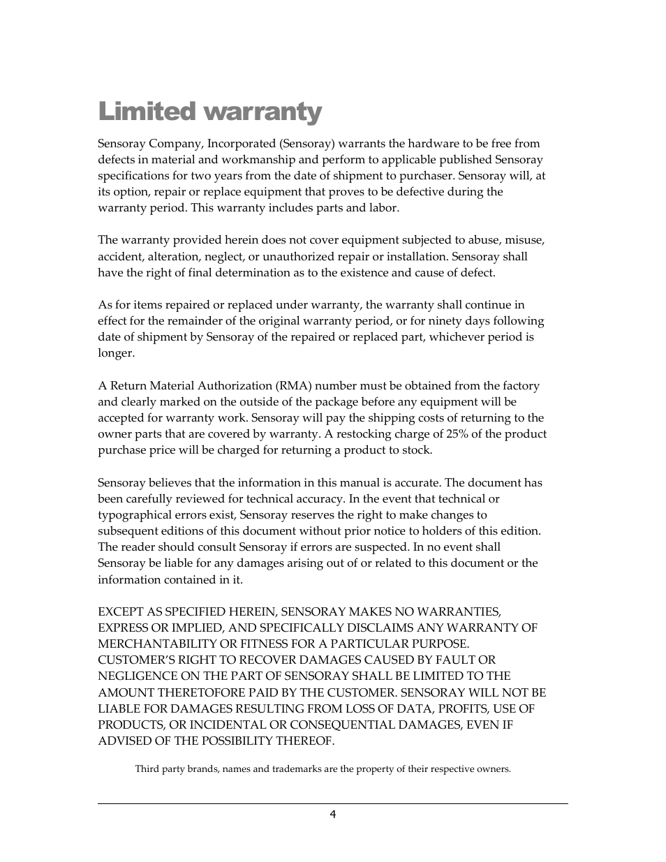 Limited warranty | Sensoray 911 User Manual | Page 4 / 17