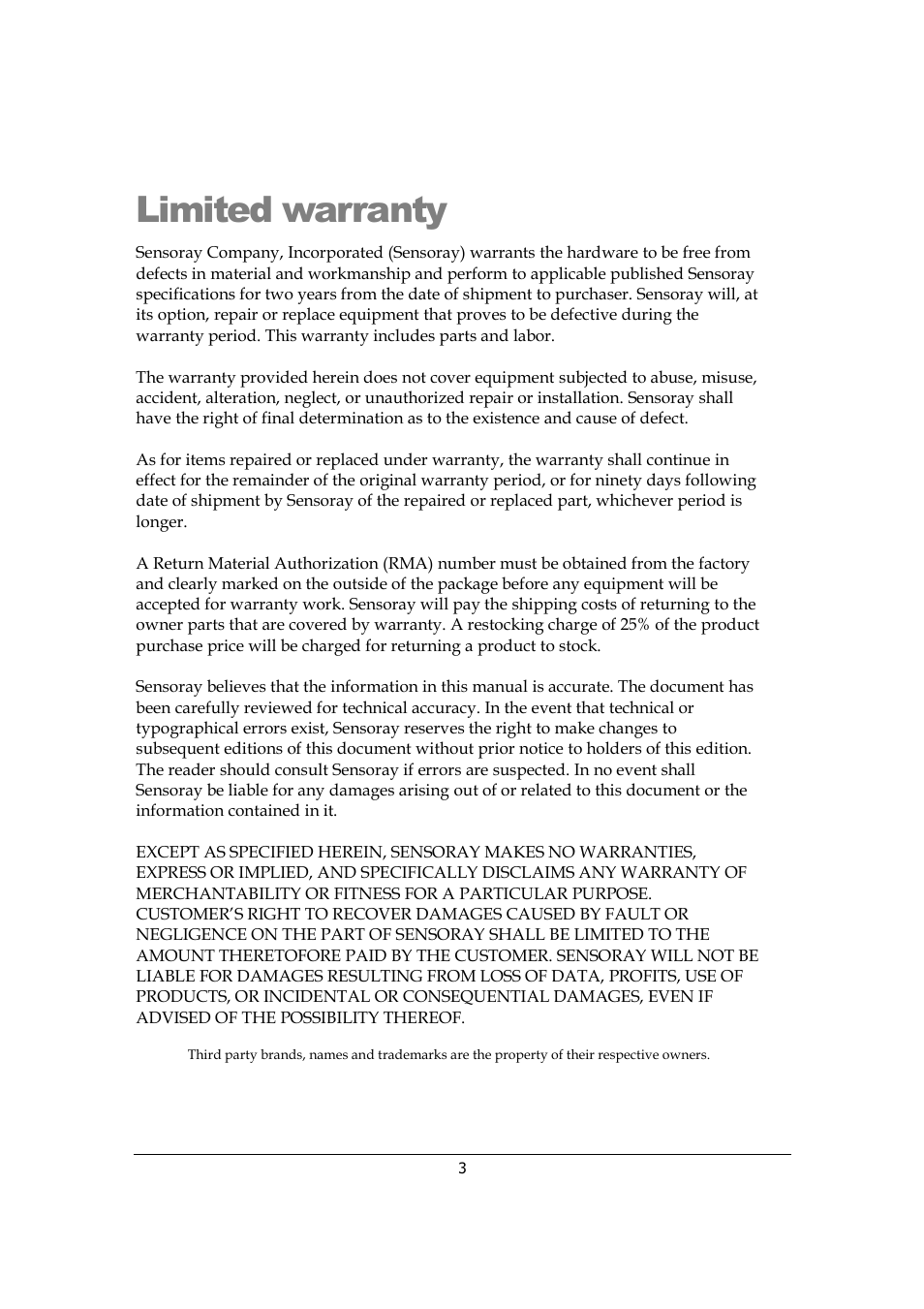 Limited warranty | Sensoray 817 User Manual | Page 3 / 11