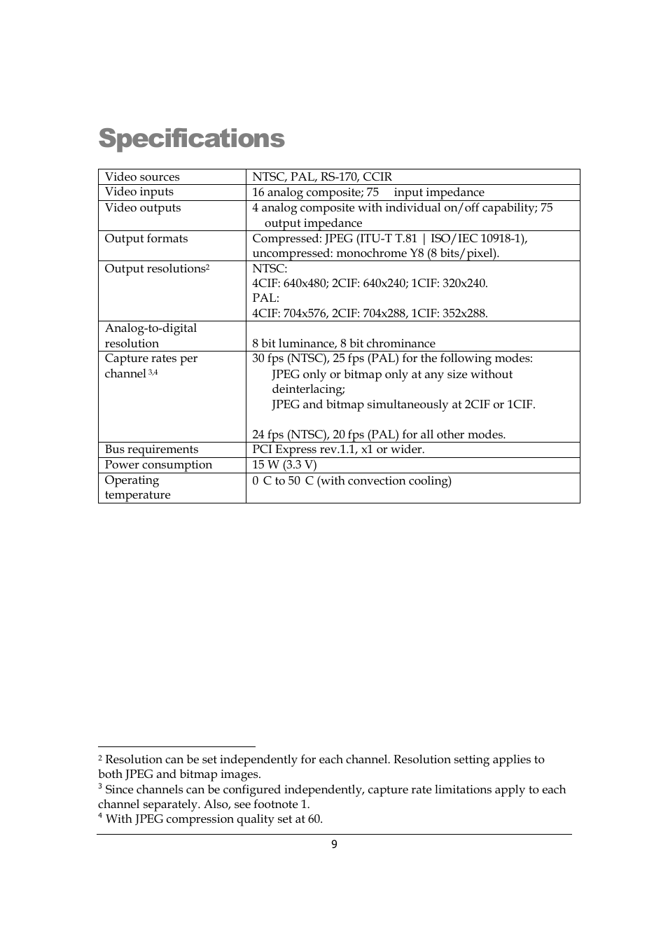 Specifications | Sensoray 817 User Manual | Page 9 / 11