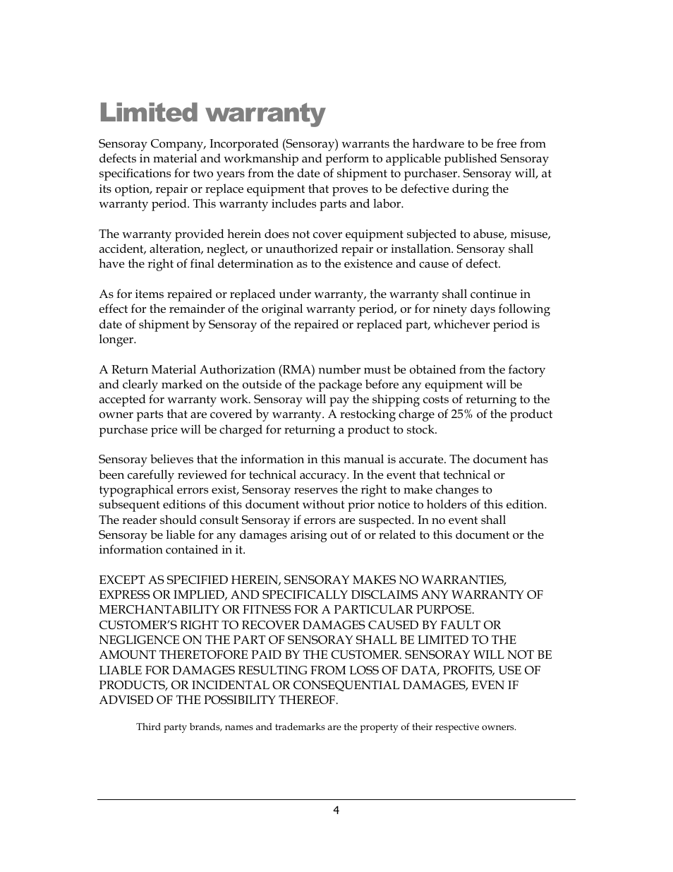Limited warranty | Sensoray 811 User Manual | Page 4 / 15