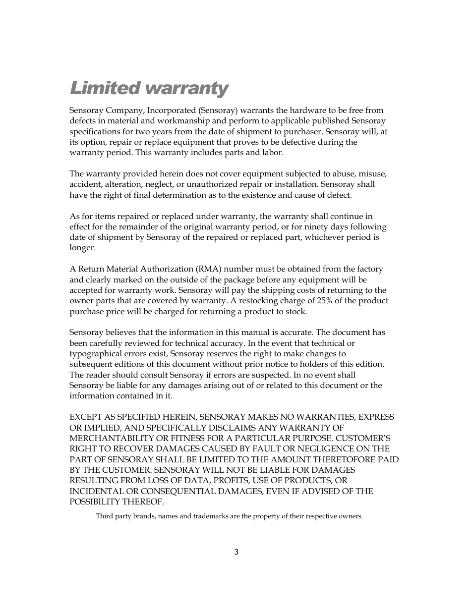 Limited warranty | Sensoray 2263 User Manual | Page 3 / 12