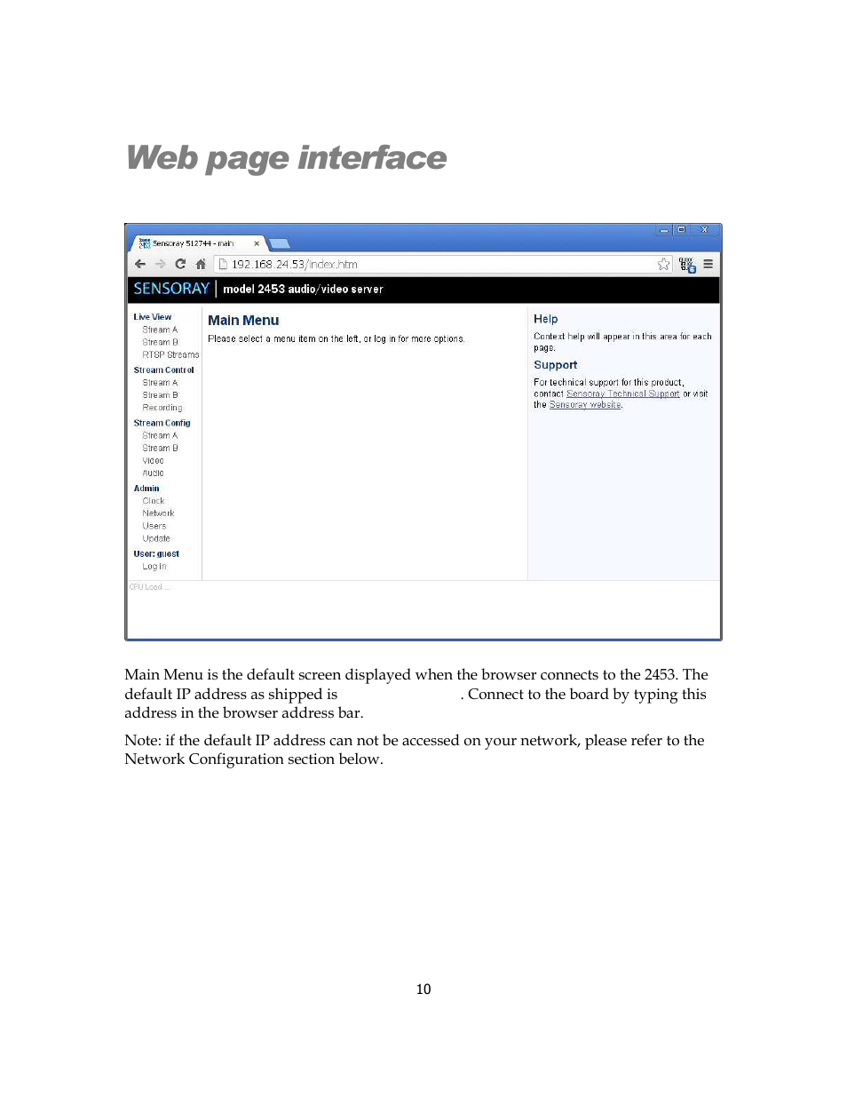 Web page interface | Sensoray 2453 User Manual | Page 10 / 27