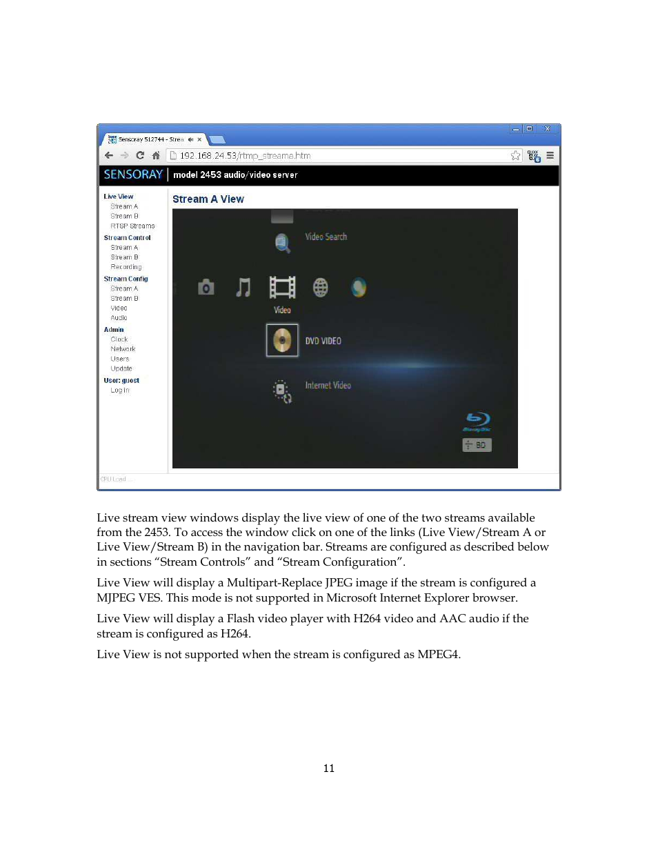 Live stream view | Sensoray 2453 User Manual | Page 11 / 27