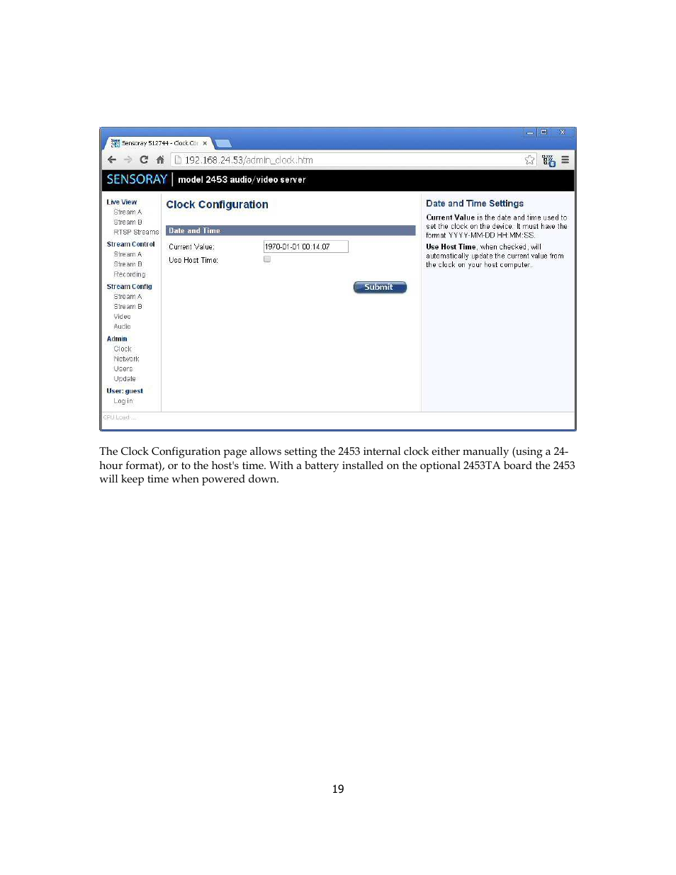 Clock configuration | Sensoray 2453 User Manual | Page 19 / 27