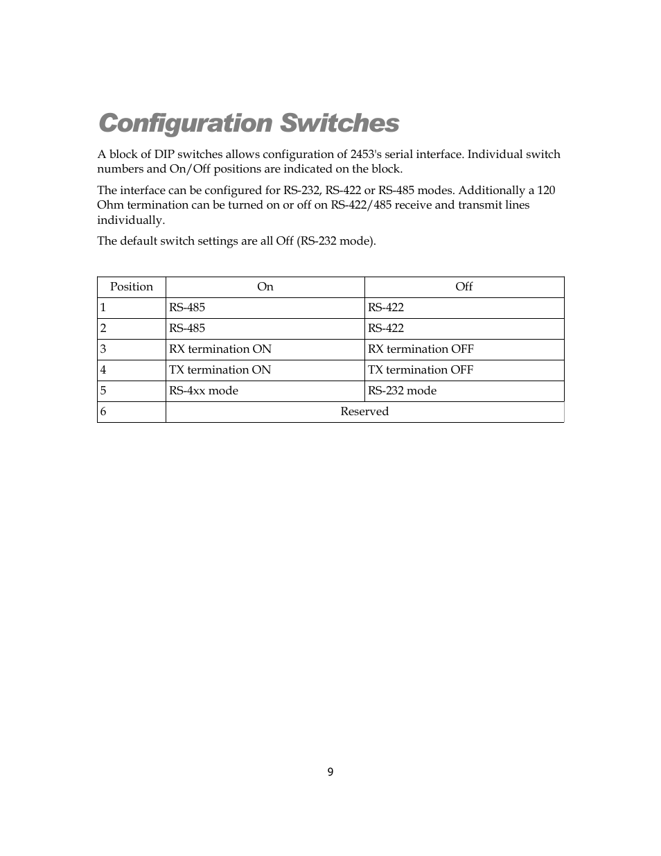 Configuration switches | Sensoray 2453 User Manual | Page 9 / 27