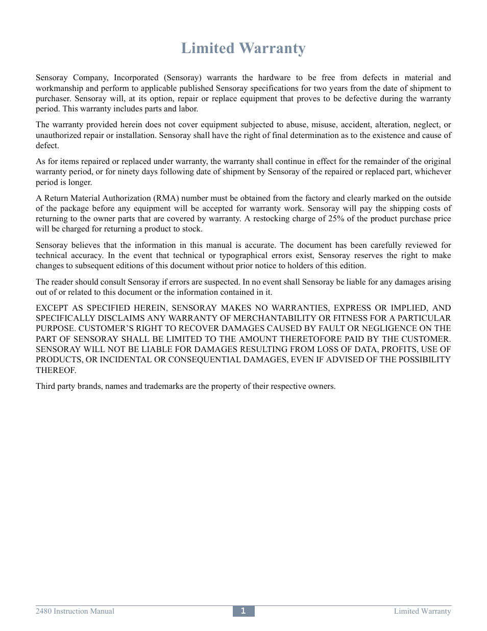 Limited warranty | Sensoray 2480 User Manual | Page 3 / 10