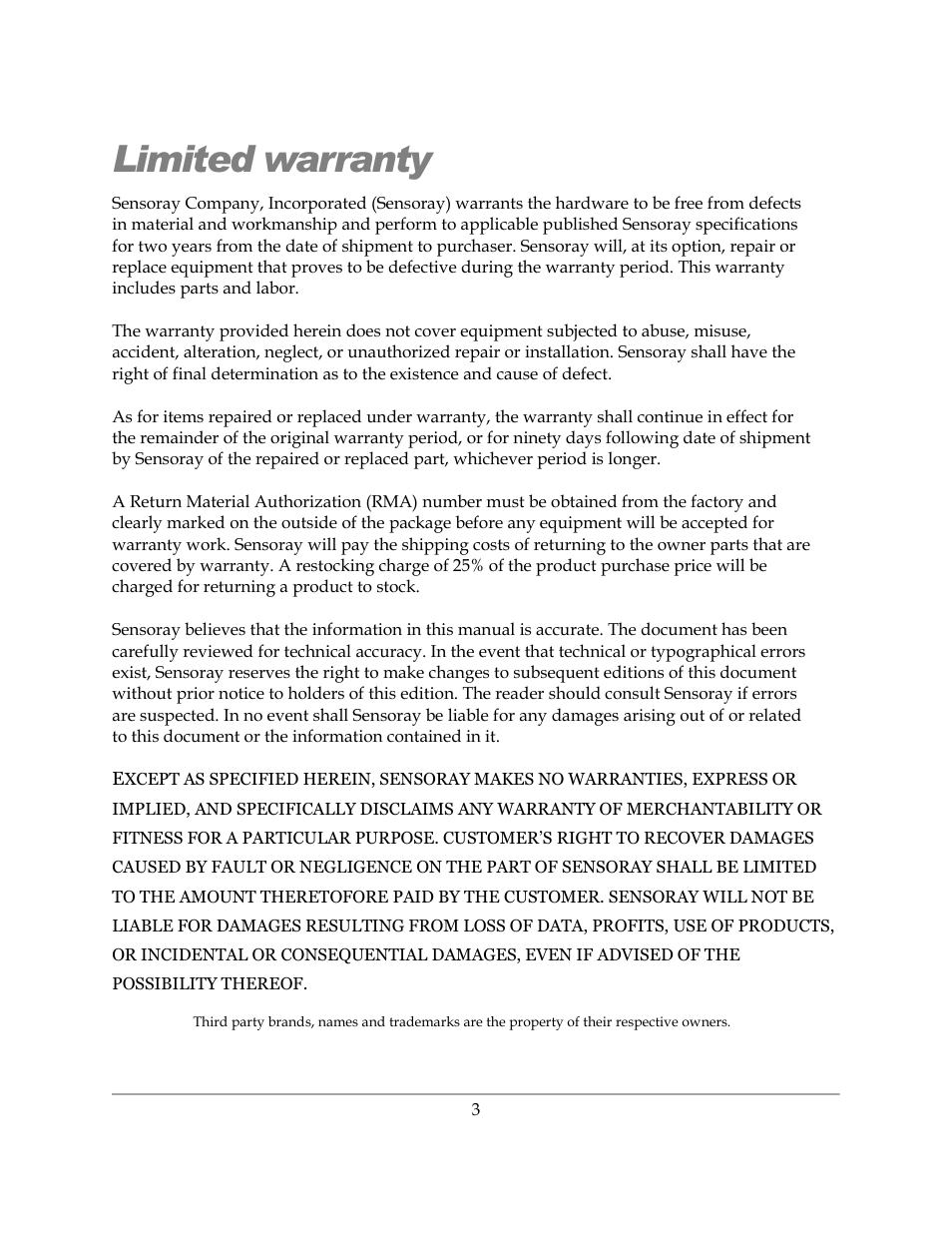 Limited warranty | Sensoray 3011S User Manual | Page 3 / 29