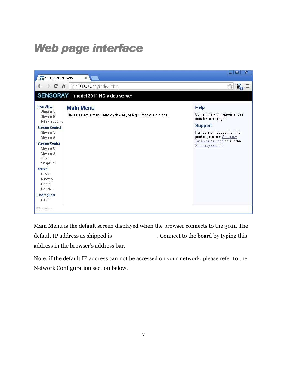 Web page interface | Sensoray 3011S User Manual | Page 7 / 29