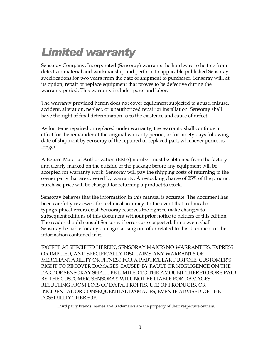 Limited warranty | Sensoray 819 User Manual | Page 3 / 11