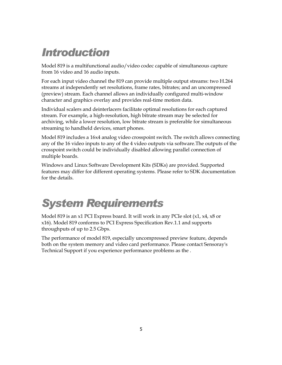 Introduction, System requirements | Sensoray 819 User Manual | Page 5 / 11