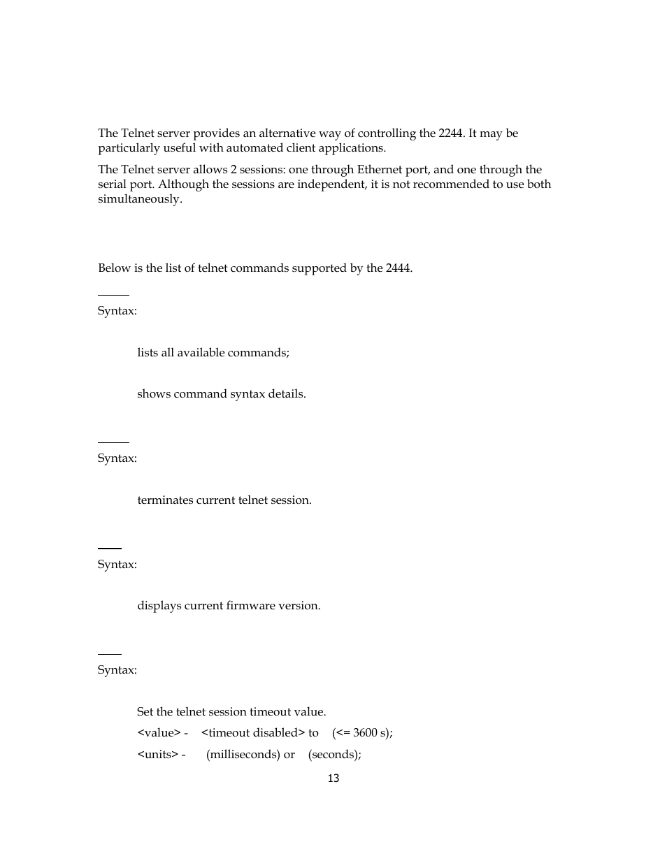 Telnet server | Sensoray 2444 User Manual | Page 13 / 19