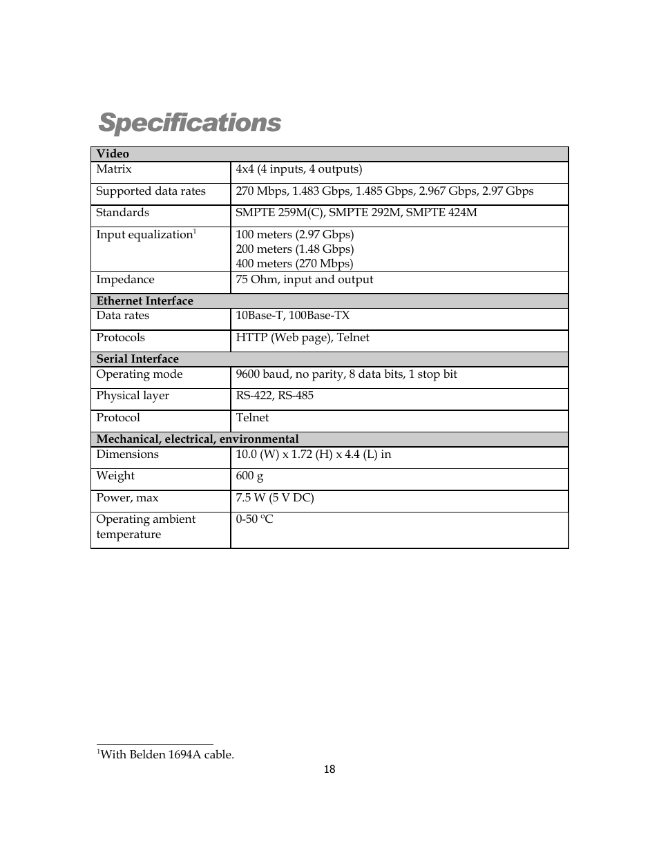 Specifications | Sensoray 2444 User Manual | Page 18 / 19