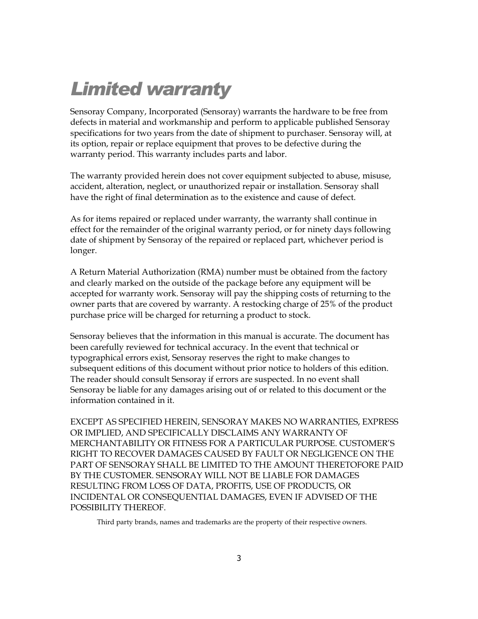 Limited warranty | Sensoray 2444 User Manual | Page 3 / 19
