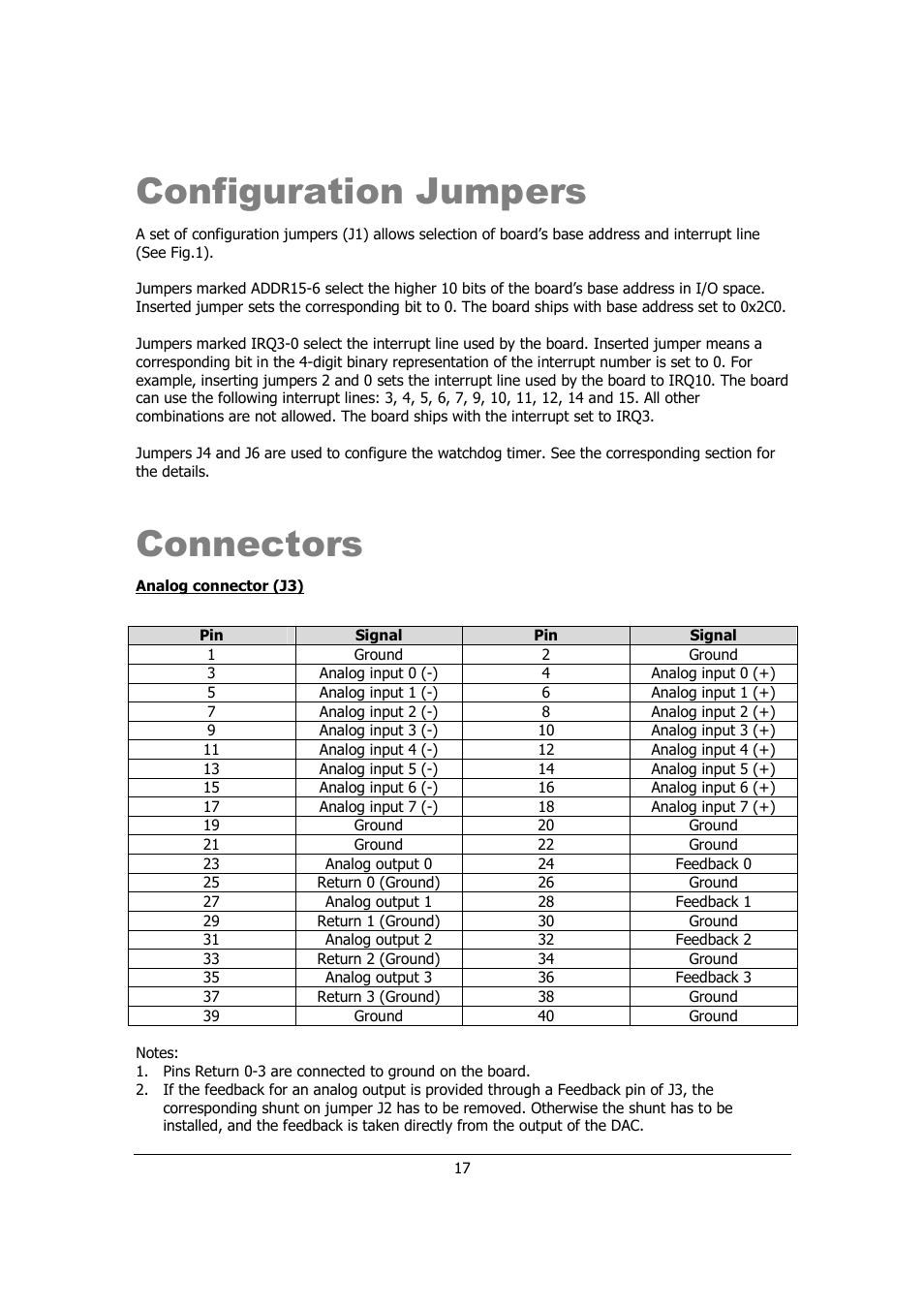 Configuration jumpers, Connectors | Sensoray 526 User Manual | Page 17 / 29