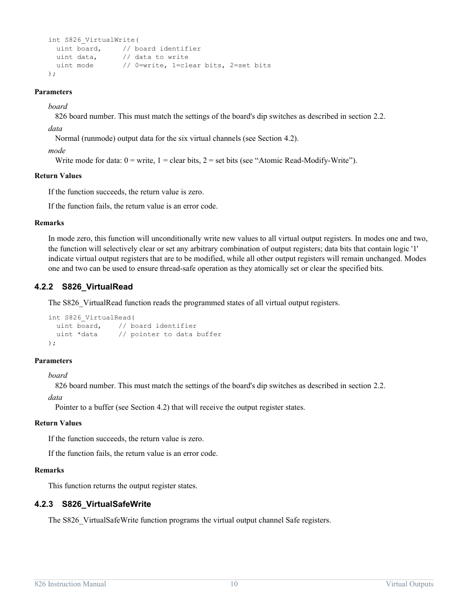 2 s826_virtualread, 3 s826_virtualsafewrite, S826_virtualread | S826_virtualsafewrite | Sensoray 826 User Manual | Page 15 / 76