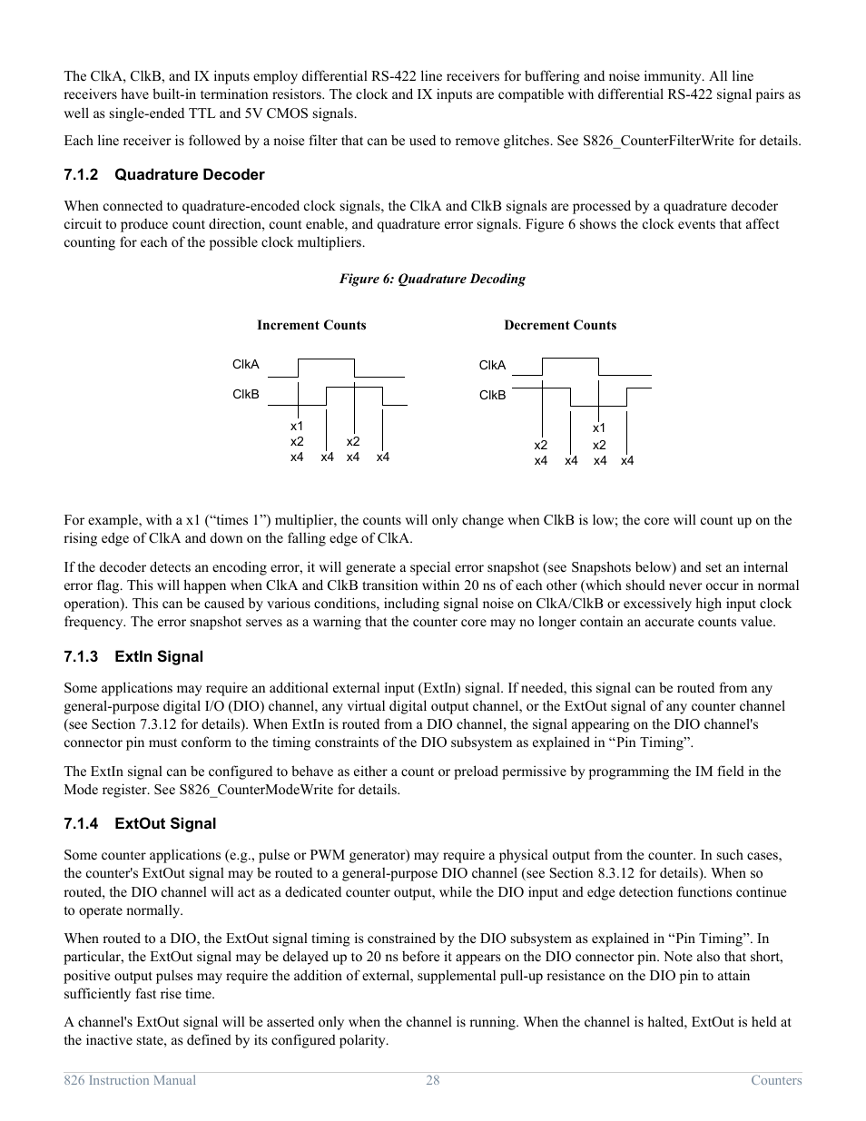 2 quadrature decoder, 3 extin signal, 4 extout signal | Quadrature decoder, Extin signal, Extout signal | Sensoray 826 User Manual | Page 33 / 76