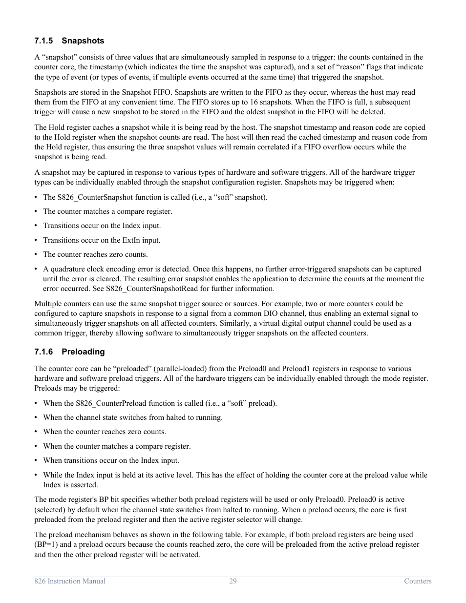 5 snapshots, 6 preloading, Snapshots | Preloading | Sensoray 826 User Manual | Page 34 / 76
